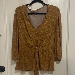 Women's Tan Scallop Neckline Tie Waist Top